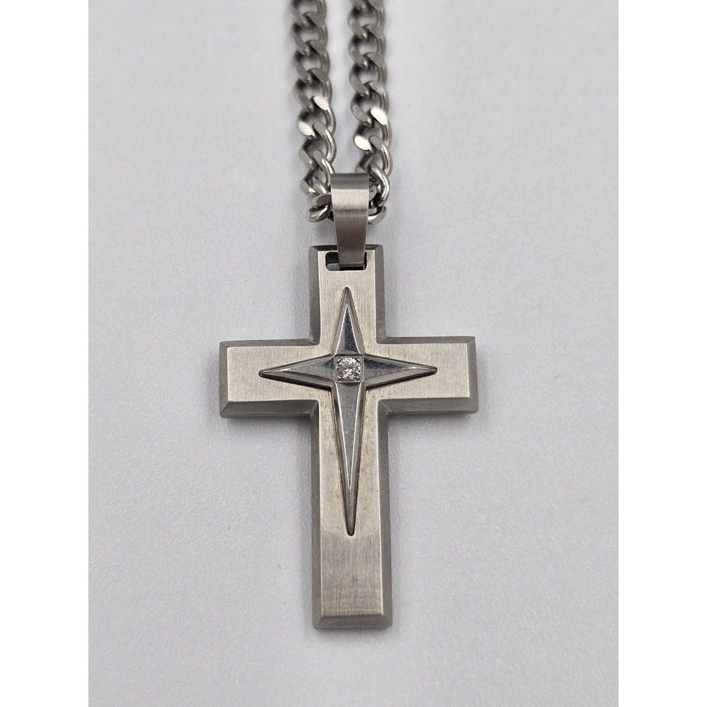 BGE Stainless Steel Topaz Cross Necklace Bless and Protect My Grandson bradford - Picture 4 of 7